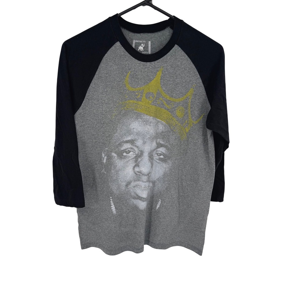 Brooklyn Mint Notorious BIG Graphic Baseball Tee Shirt Medium Gray Black